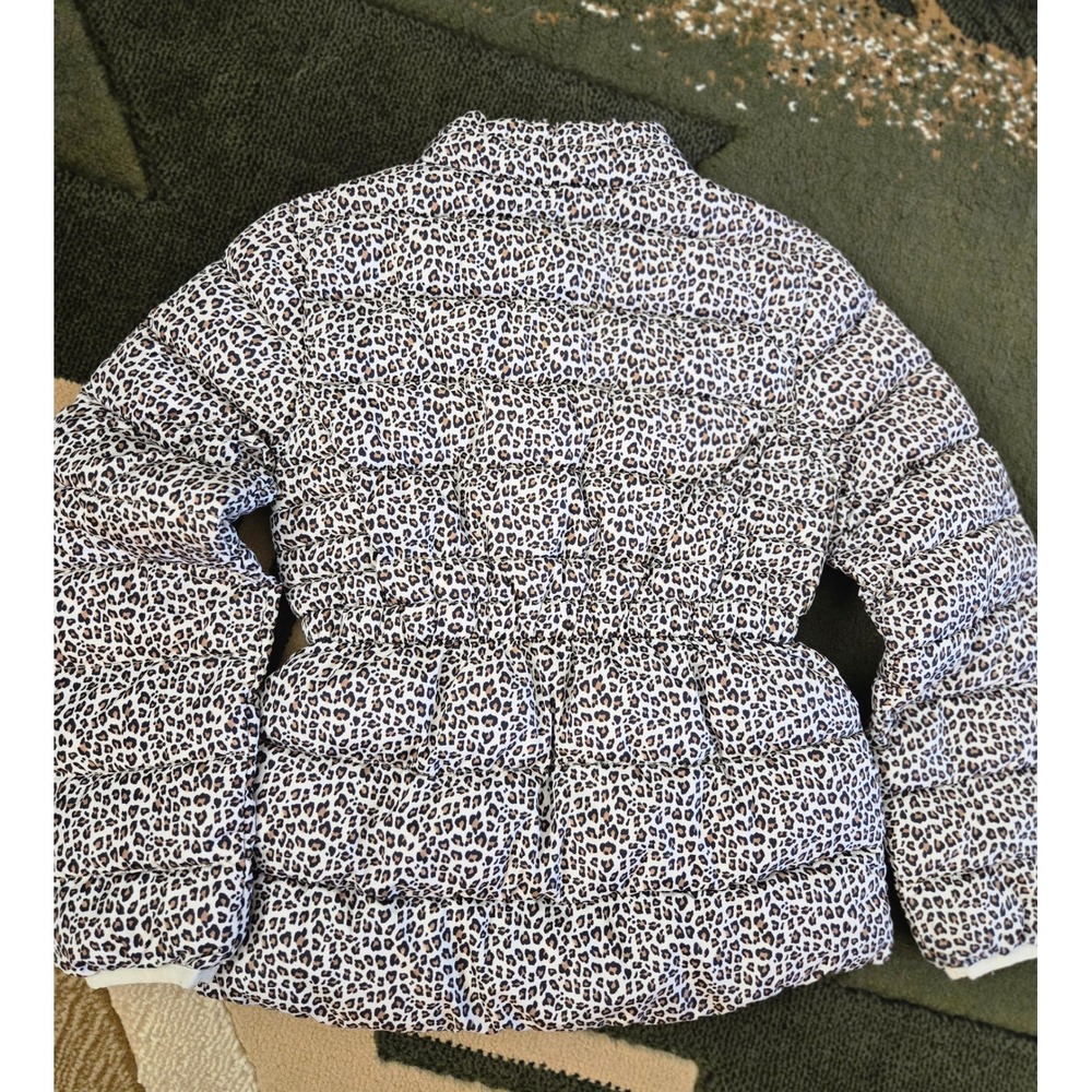 Gap Kids Girls Leopard Puffer Jacket Hooded Zip Up Lined Warm Outerwear Medium - Picture 5 of 7